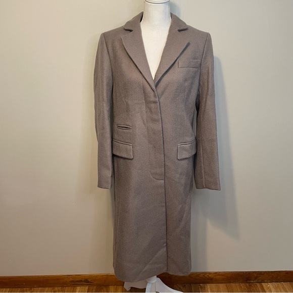 Izzy Lane Otley Long Wool Coat Button Front Taupe - Picture 2 of 12